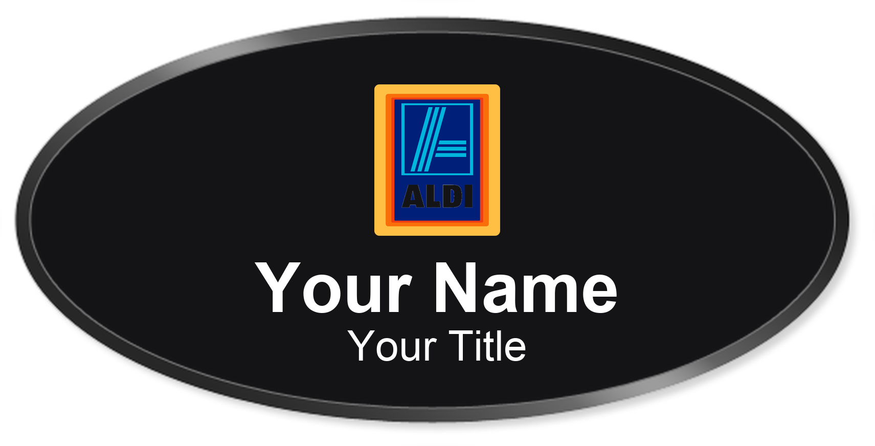 ALDI grocery store name badge Black, Black Border