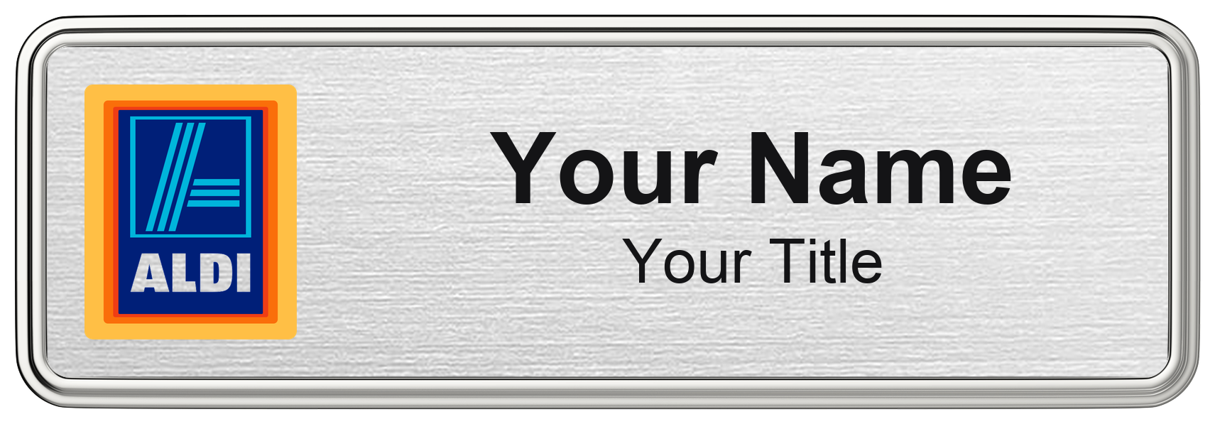 ALDI grocery store name badge, brushed silver