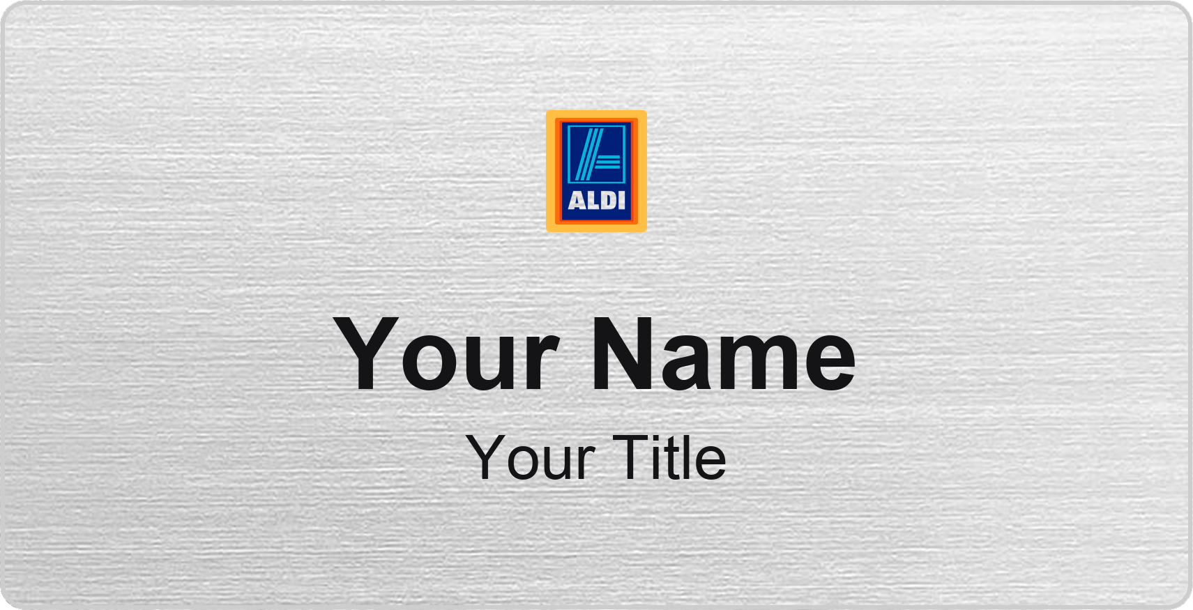 ALDI Name Badge, Silver Metallic, No Border 3" × 1.5"