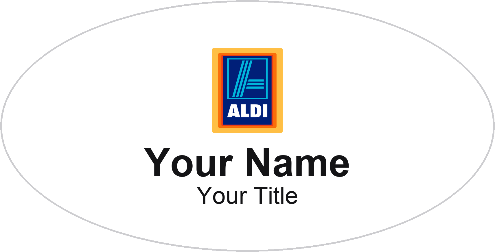 ALDI Name Badge, White, No Border Oval 3" × 1.5"