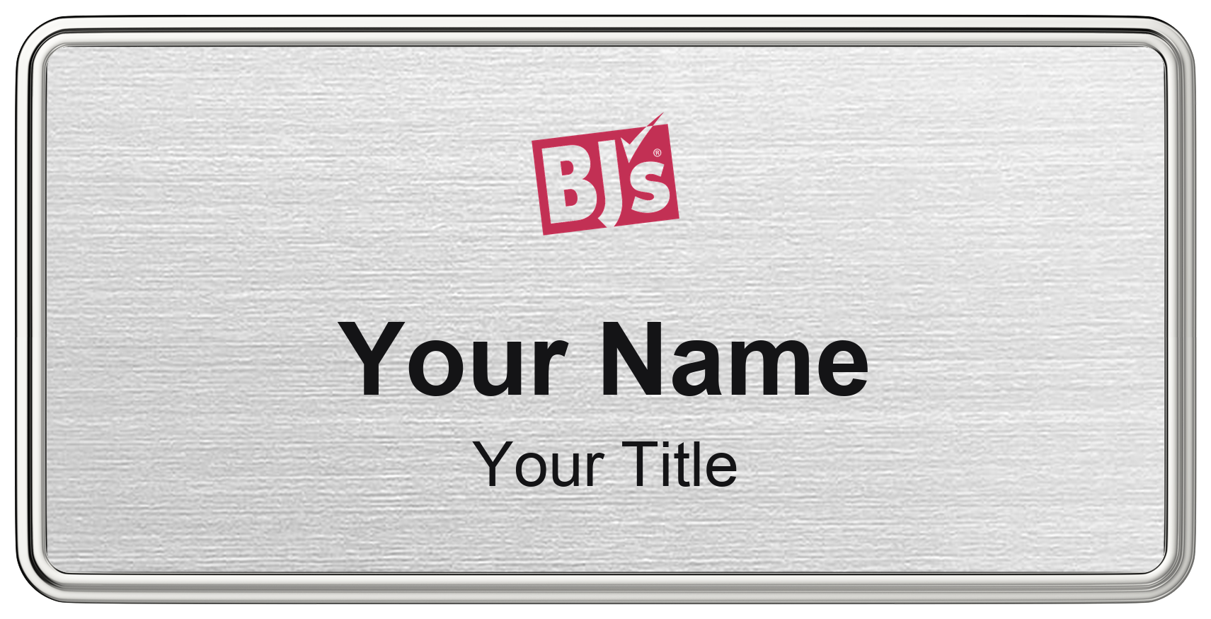 BJ's Wholesale Club Name Badge, Silver Metallic, Silver Border 3" × 1.5"