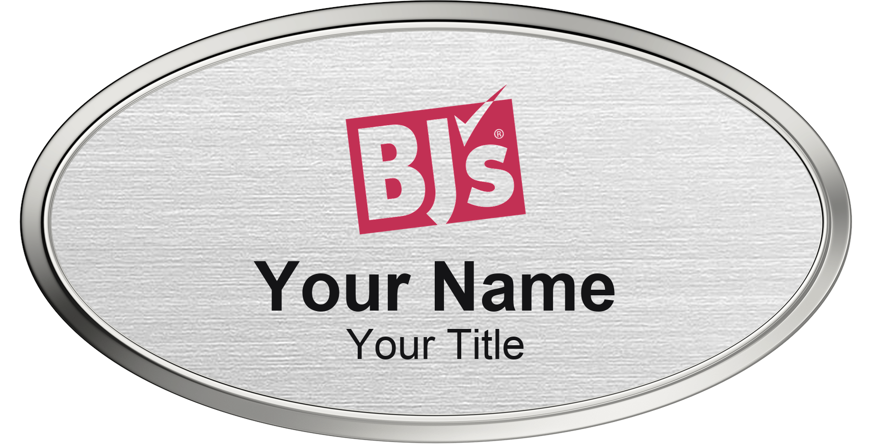 BJ's Wholesale Club grocery store name badge Silver Metallic, Silver Border