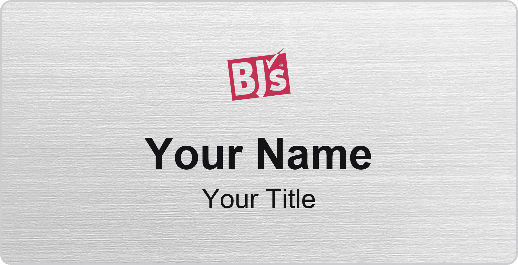 BJ's Wholesale Club Name Badge, Silver Metallic, No Border 3" × 1.5"