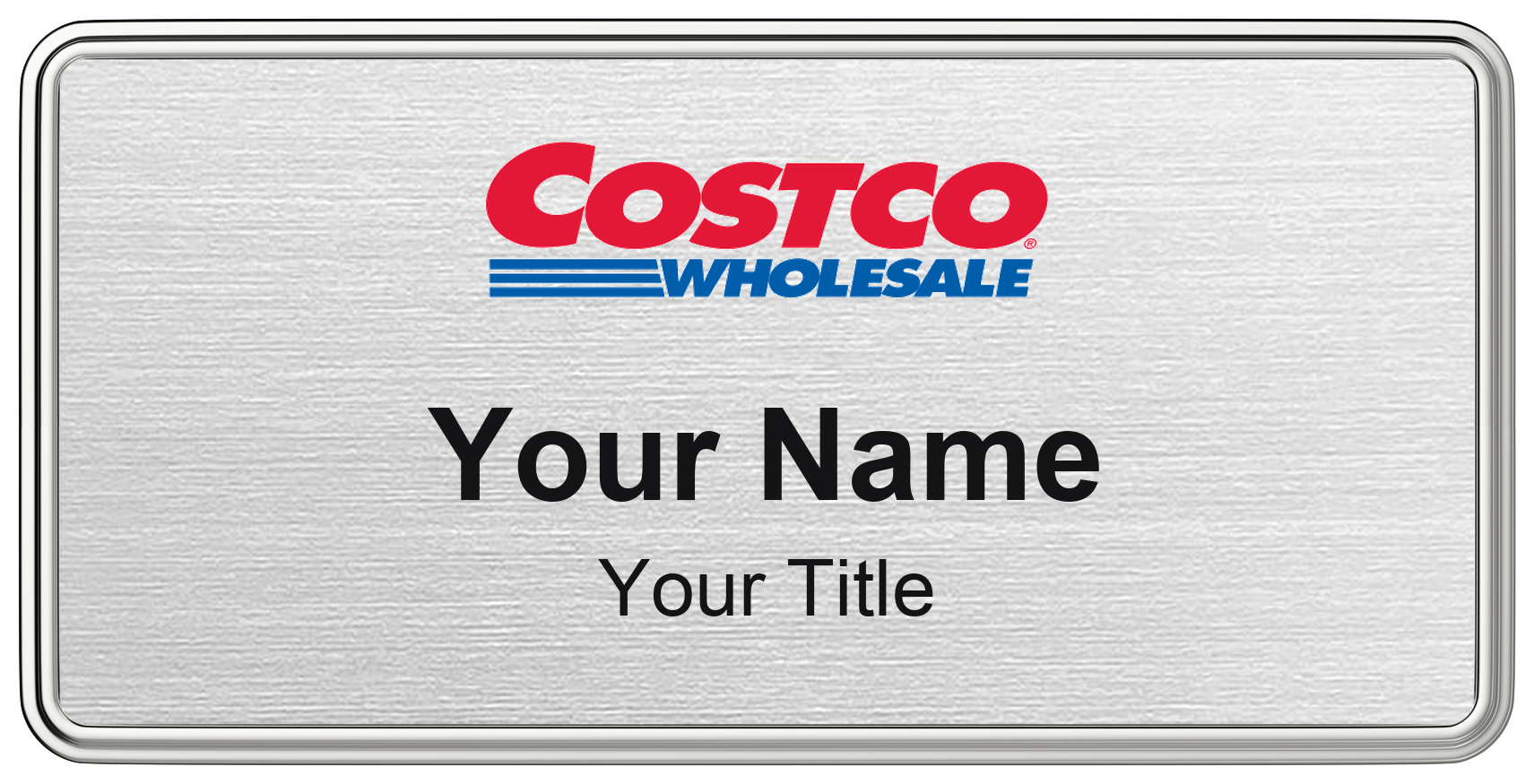 Costco Name Badge, Silver Metallic, Silver Border 3" × 1.5"