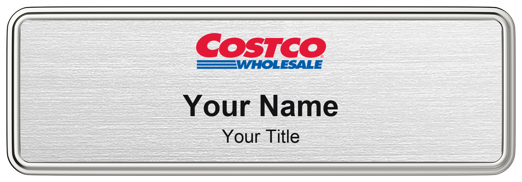 Costco grocery store name badge, brushed silver