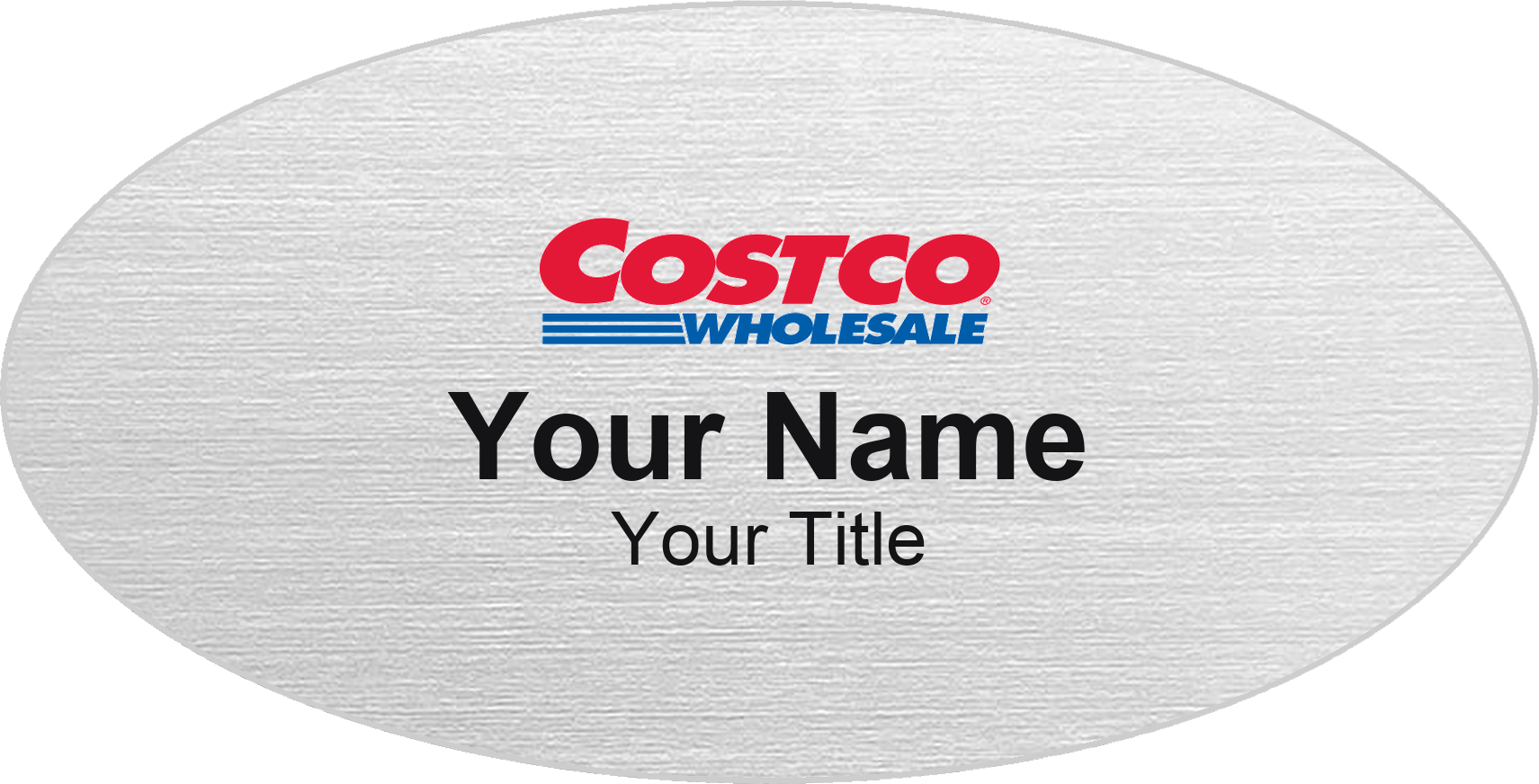Costco Name Badge, Silver Metallic, No Border Oval 3" × 1.5"