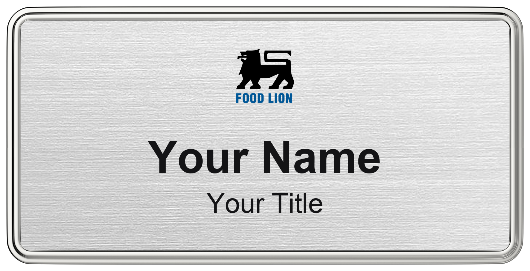 Food Lion grocery store name badge Silver Metallic, Silver Border