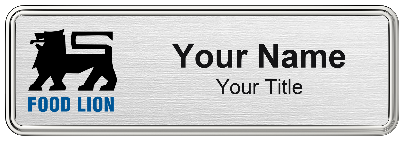 Food Lion grocery store name badge Silver Metallic, Silver Border