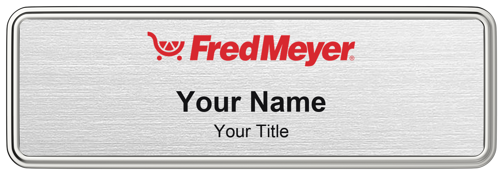 Fred Meyer grocery store name badge, brushed silver