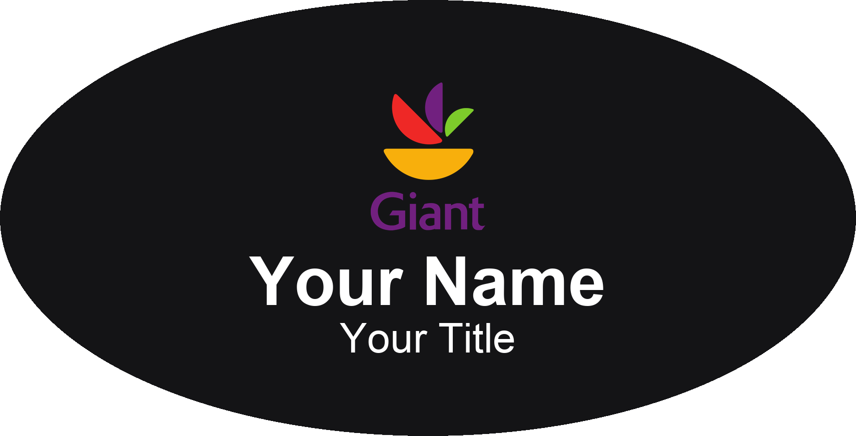 Giant Food Name Badge, Black, No Border Oval 3" × 1.5"