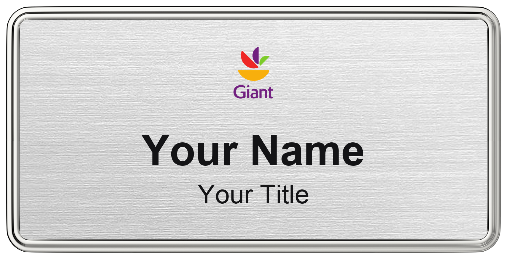 Giant Food Name Badge, Silver Metallic, Silver Border 3" × 1.5"