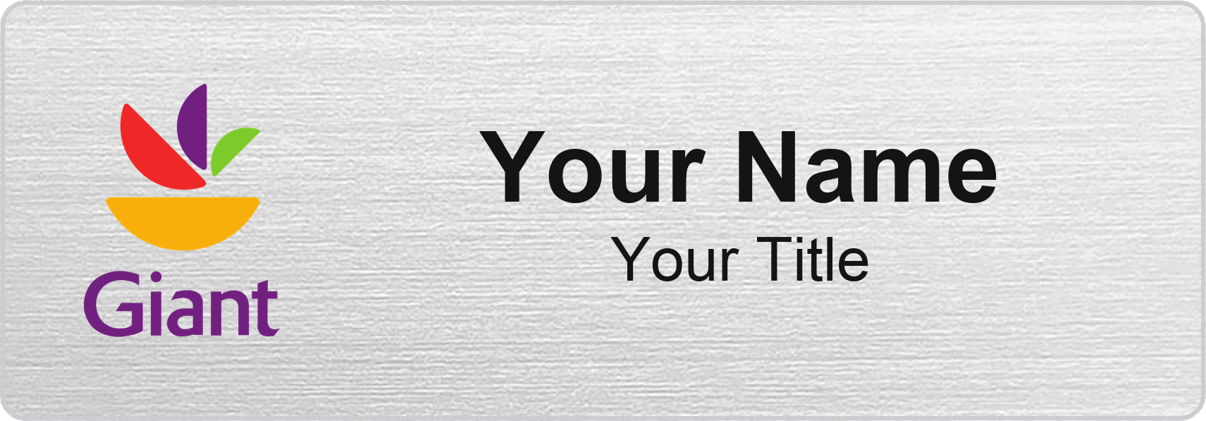Giant Food Name Badge, Silver Metallic, No Border 3" × 1"