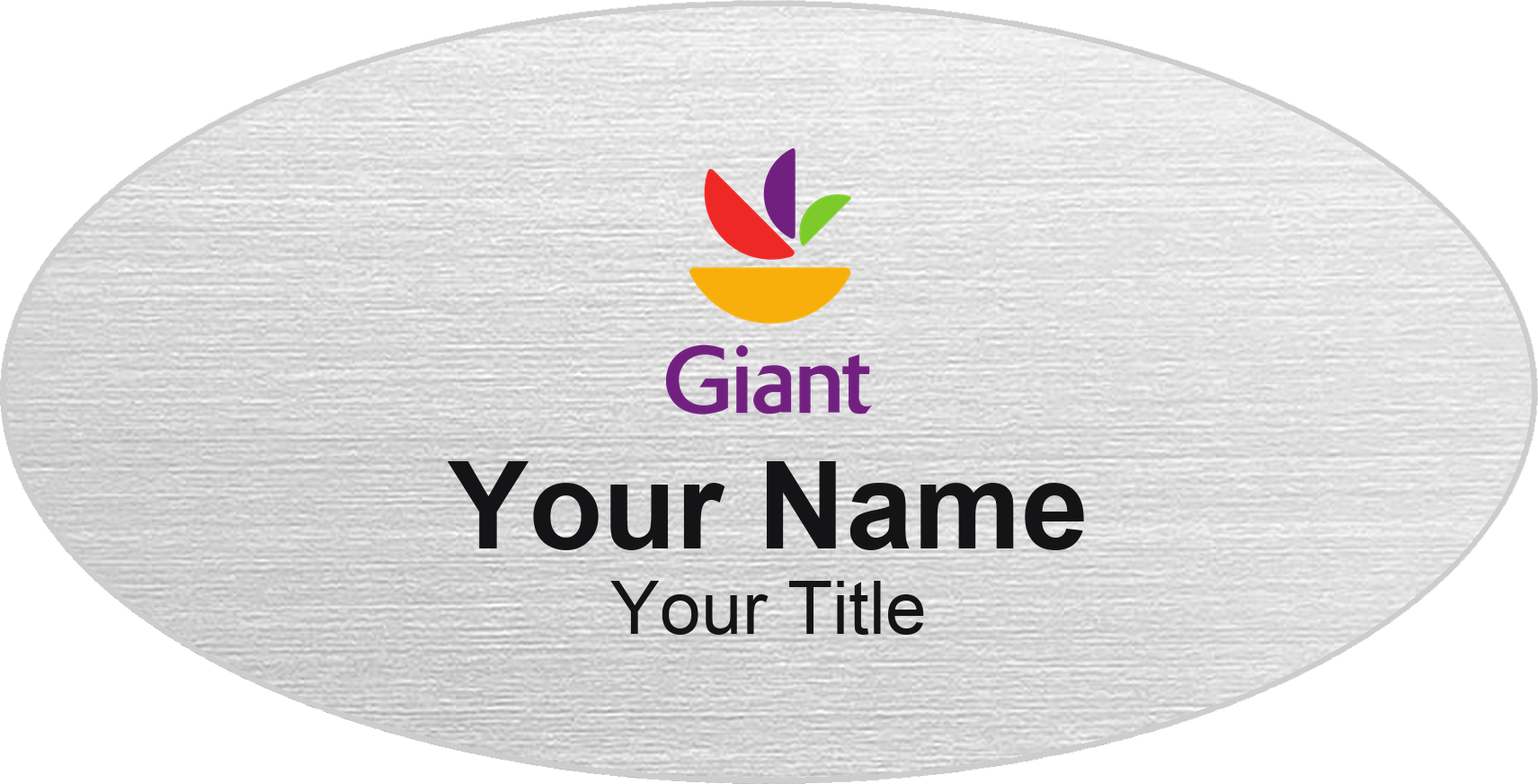 Giant Food Name Badge, Silver Metallic, No Border Oval 3" × 1.5"