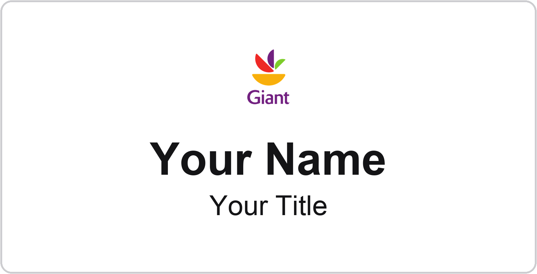 Giant Food Name Badge, White, No Border 3" × 1.5"
