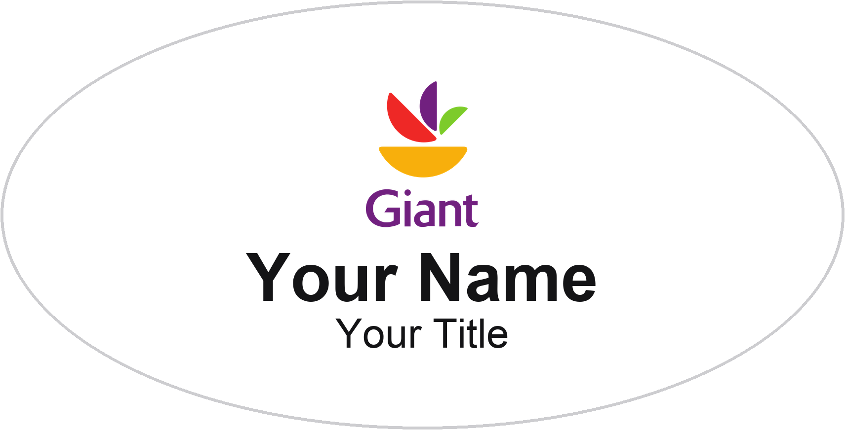 Giant Food Name Badge, White, No Border Oval 3" × 1.5"
