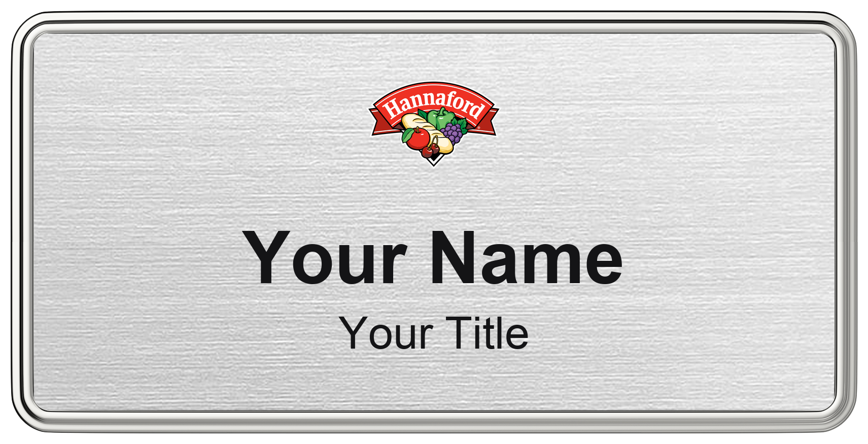 Hannaford Name Badge, Silver Metallic, Silver Border 3" × 1.5"