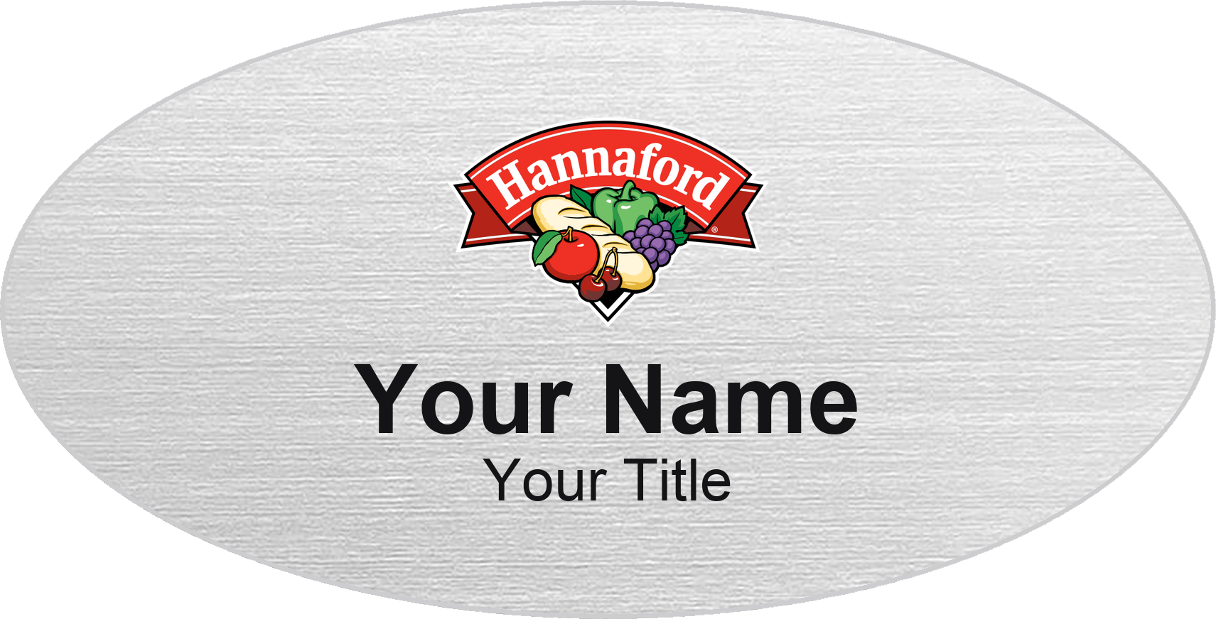 Hannaford Name Badge, Silver Metallic, No Border Oval 3" × 1.5"