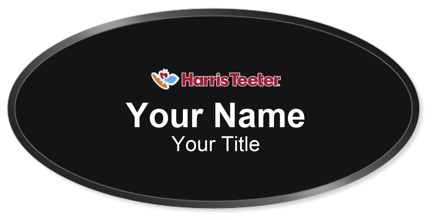 Harris Teeter Name Badge, Black, Black Border Oval 3" × 1.5"