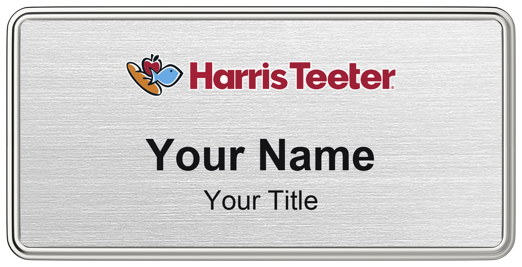Harris Teeter Name Badge, Silver Metallic, Silver Border 3" × 1.5"