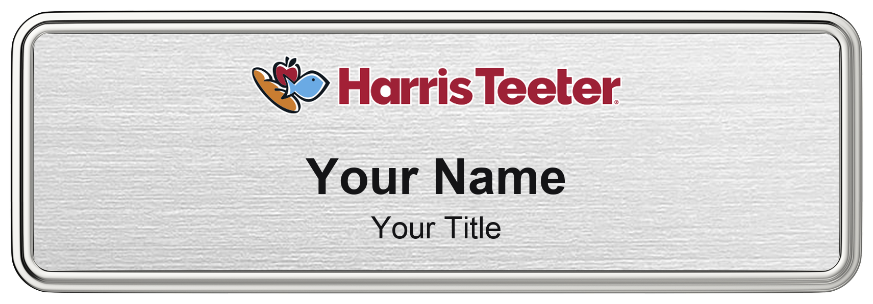 Harris Teeter Name Badge, Silver Metallic, Silver Border 3" × 1"