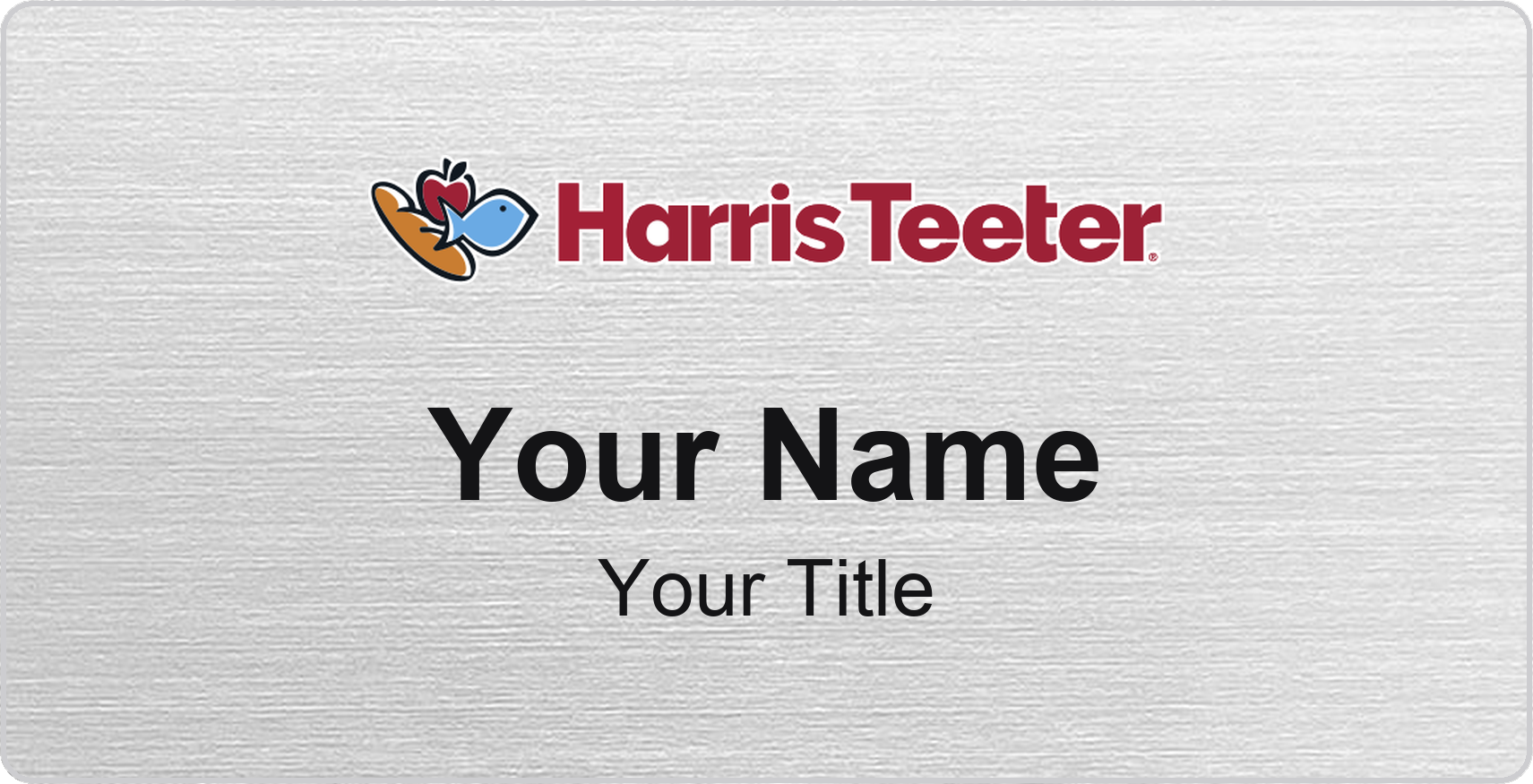 Harris Teeter Name Badge, Silver Metallic, No Border 3" × 1.5"