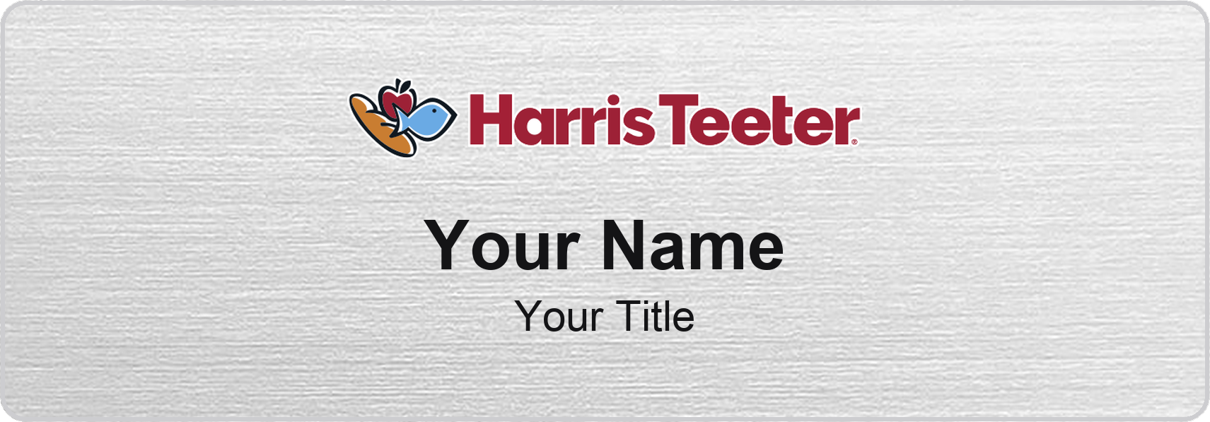 Harris Teeter Name Badge, Silver Metallic, No Border 3" × 1"