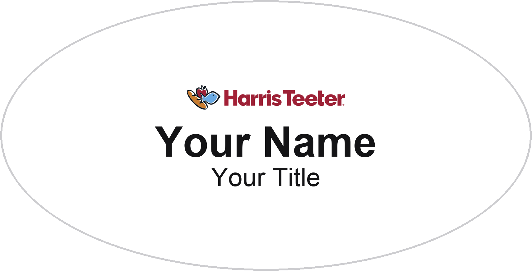 Harris Teeter Name Badge, White, No Border Oval 3" × 1.5"