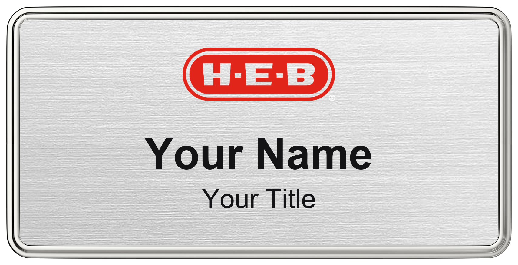 H-E-B Name Badge, Silver Metallic, Silver Border 3" × 1.5"
