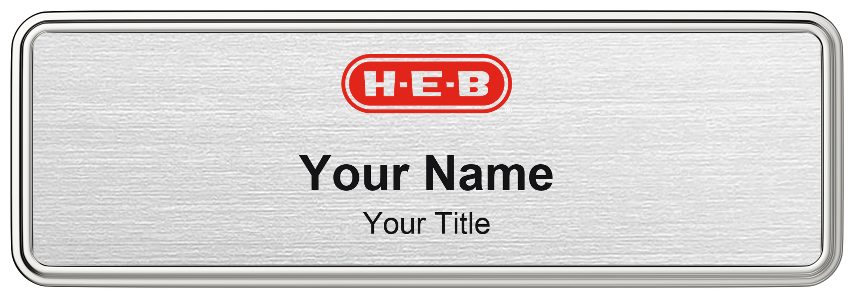 H-E-B Name Badge, Silver Metallic, Silver Border 3" × 1"