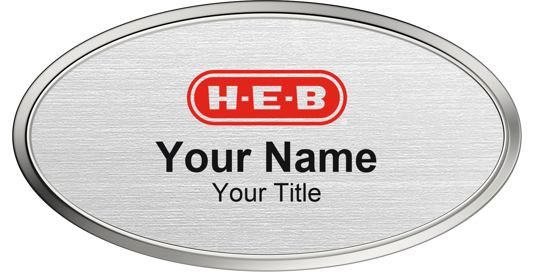 H-E-B grocery store name badge Silver Metallic, Silver Border