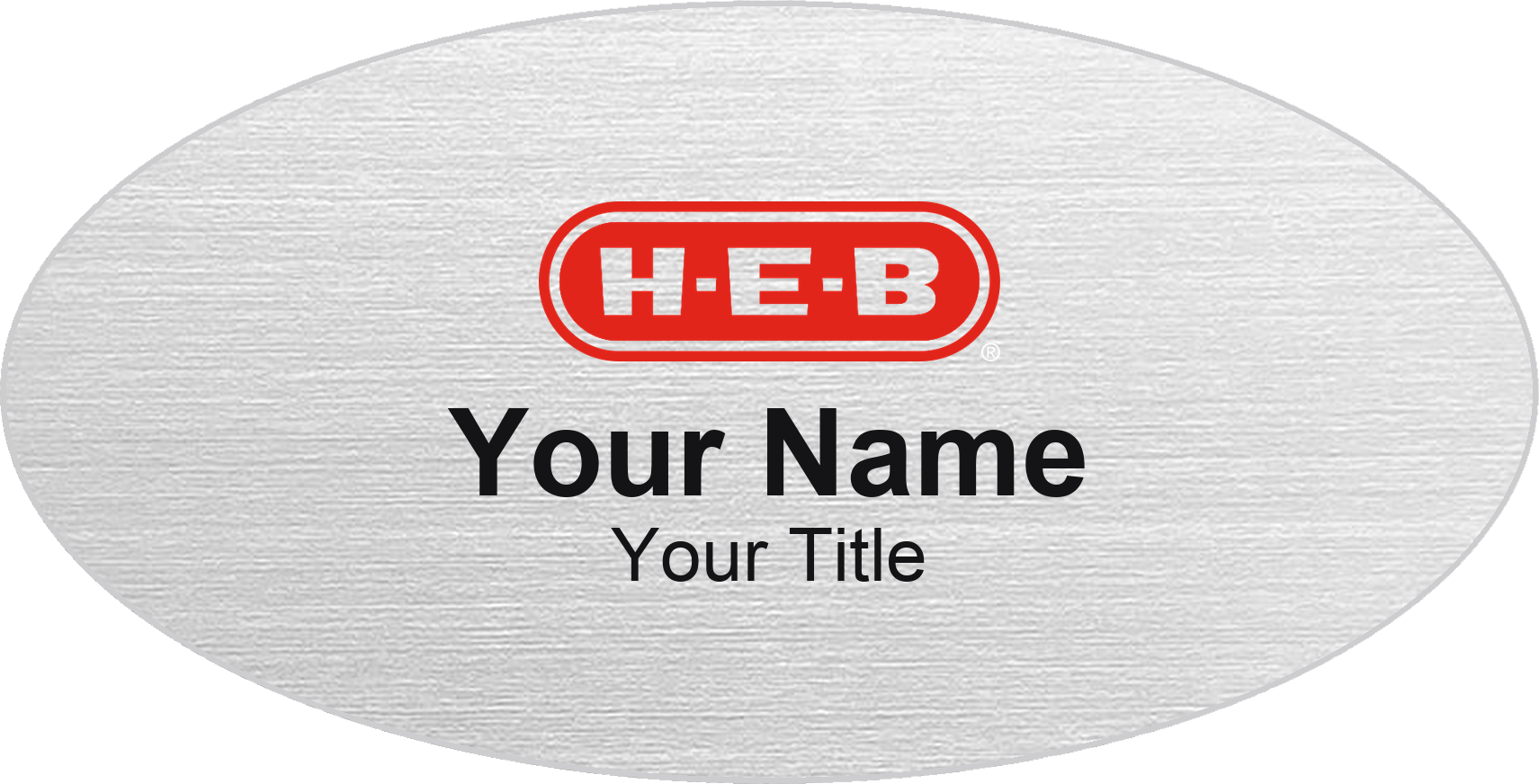 H-E-B Name Badge, Silver Metallic, No Border Oval 3" × 1.5"