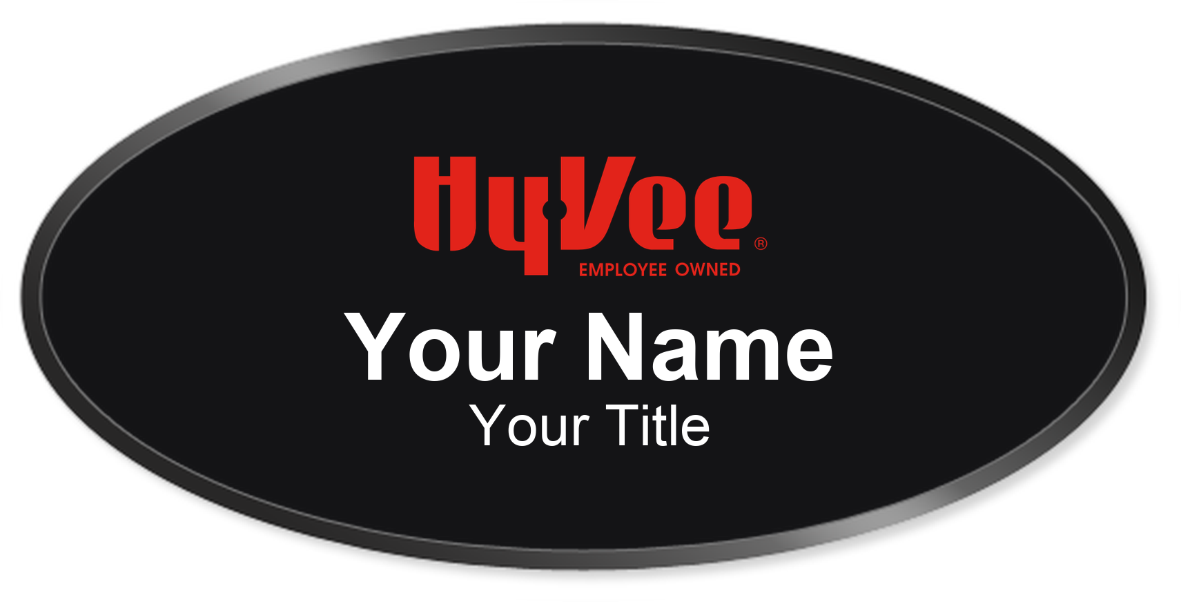 Hy-Vee Name Badge, Black, Black Border Oval 3" × 1.5"