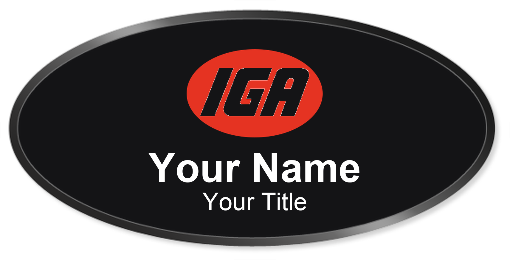 IGA grocery store name badge Black, Black Border