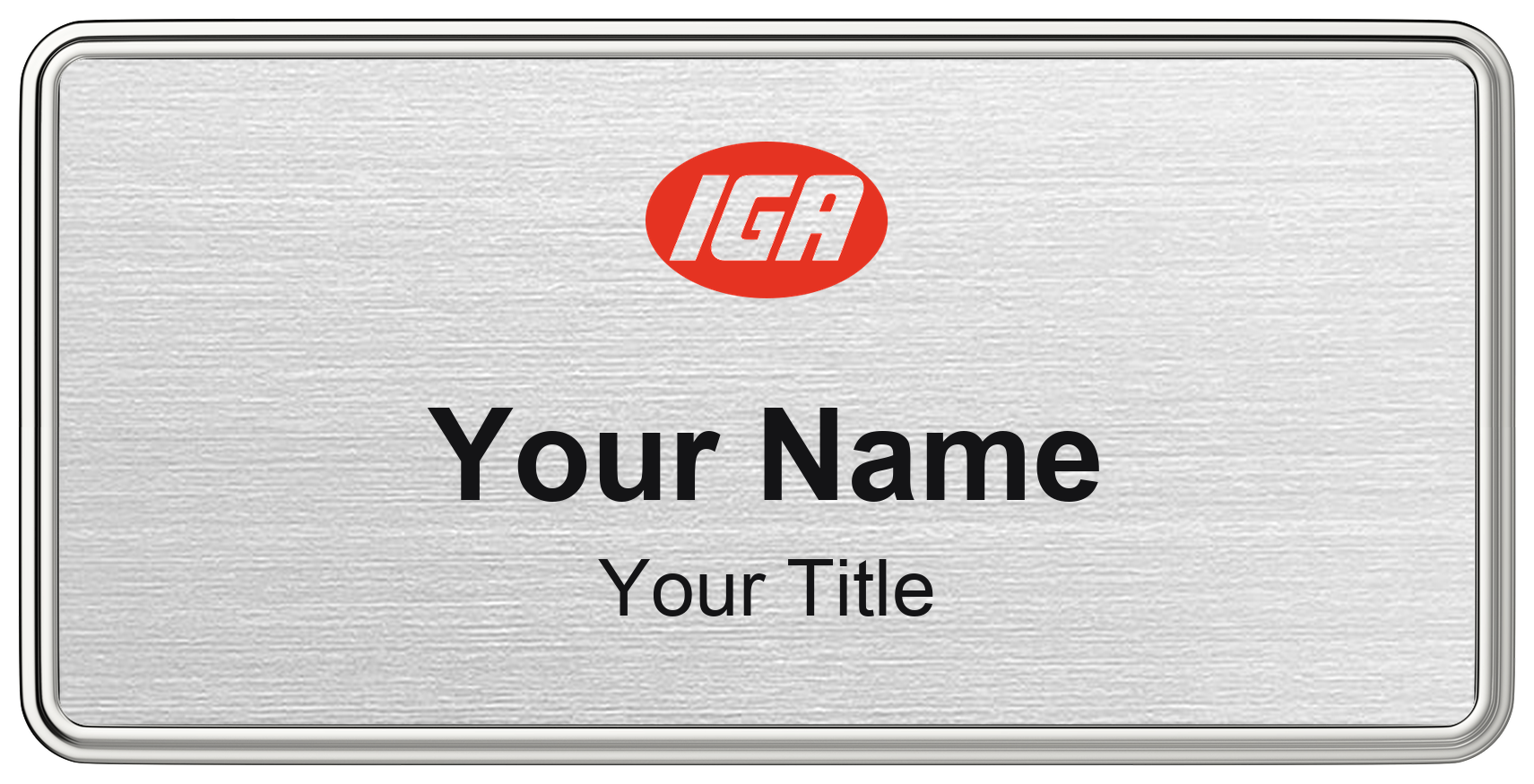 IGA Name Badge, Silver Metallic, Silver Border 3" × 1.5"
