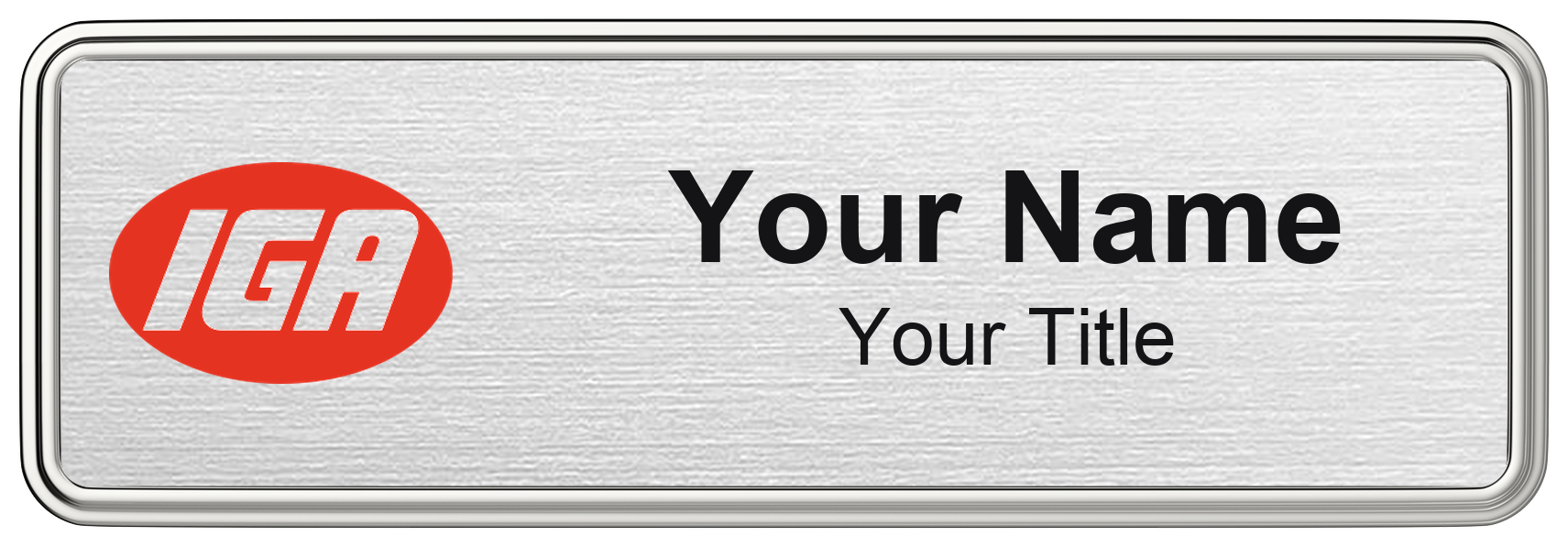 IGA grocery store name badge Silver Metallic, Silver Border