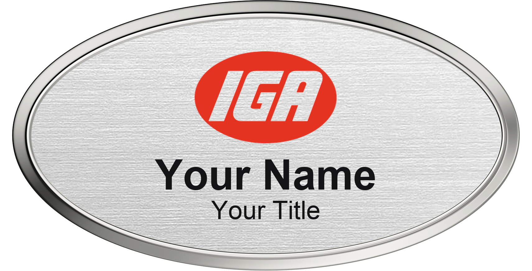IGA grocery store name badge Silver Metallic, Silver Border