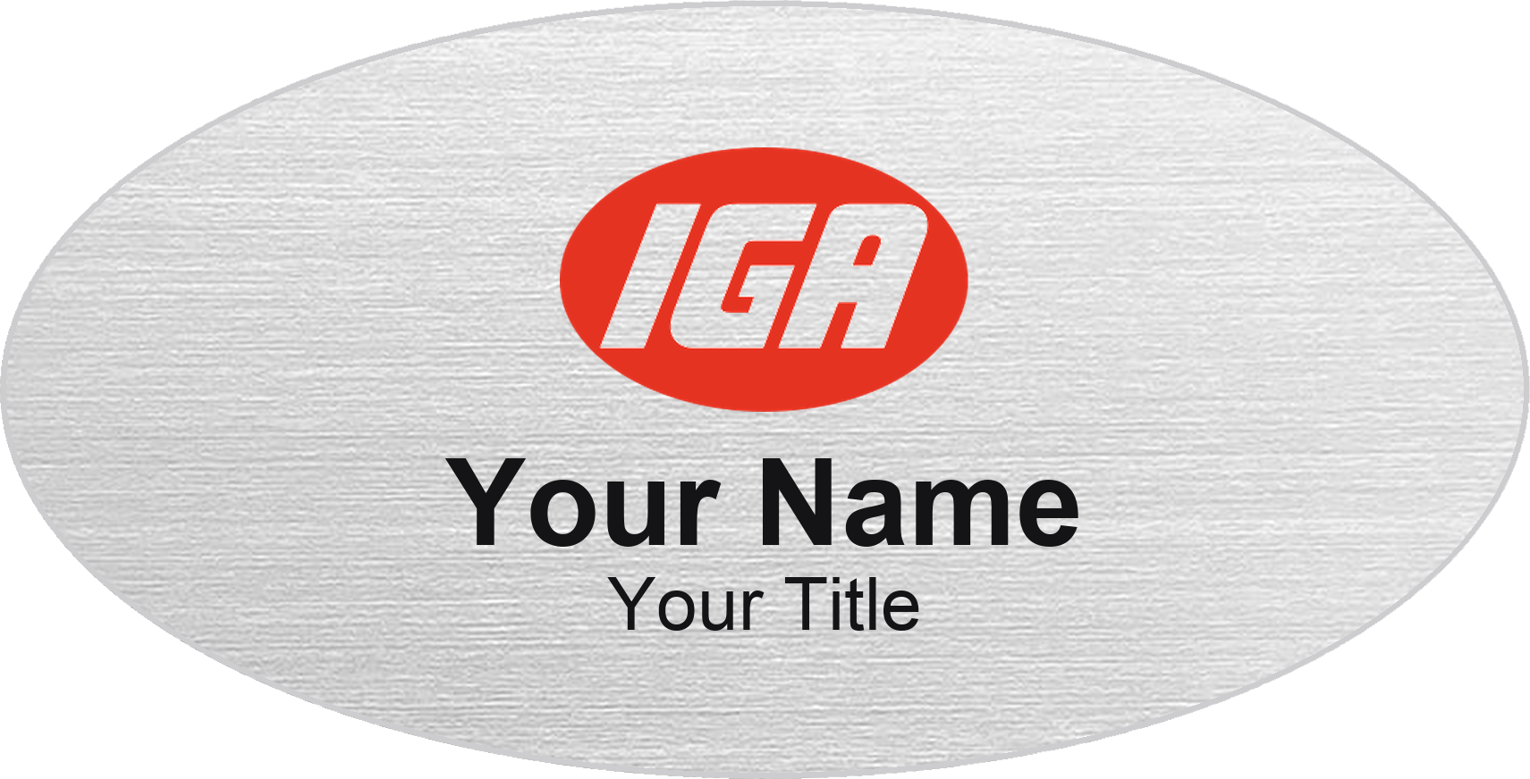 IGA grocery store name badge Silver Metallic, No Border