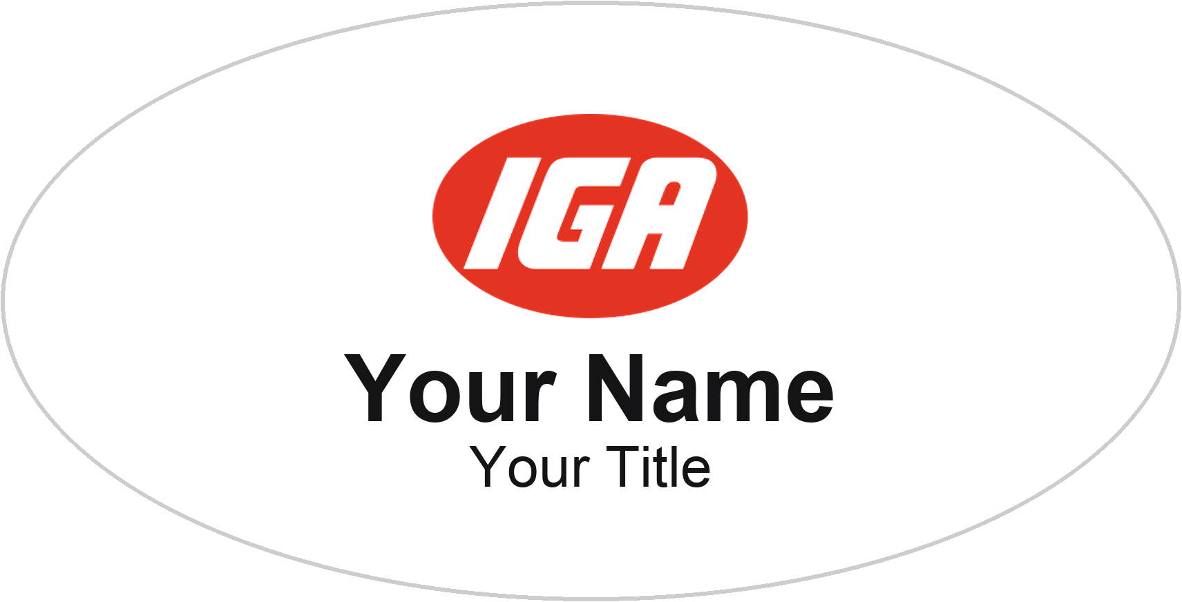 IGA grocery store name badge White, No Border
