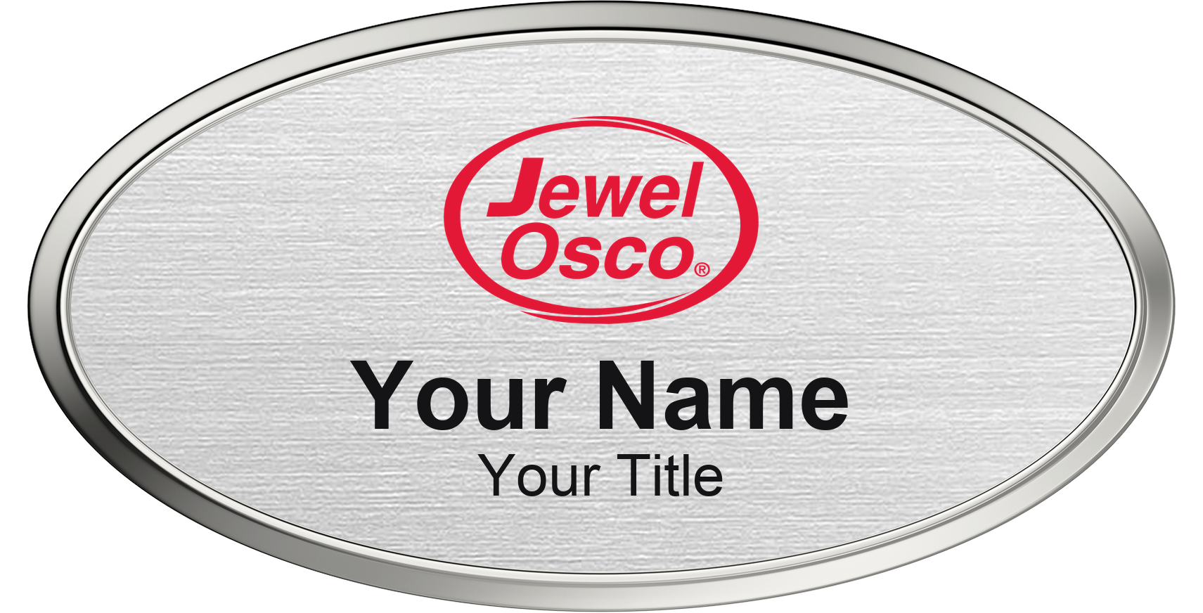 Jewel-Osco Name Badge, Silver Metallic, Silver Border Oval 3" × 1.5"