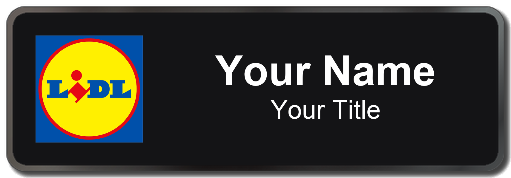Lidl Name Badge, Black, Black Border 3" × 1"