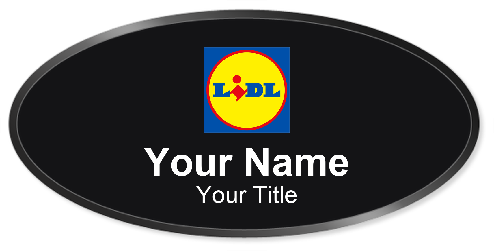 Lidl Name Badge, Black, Black Border Oval 3" × 1.5"