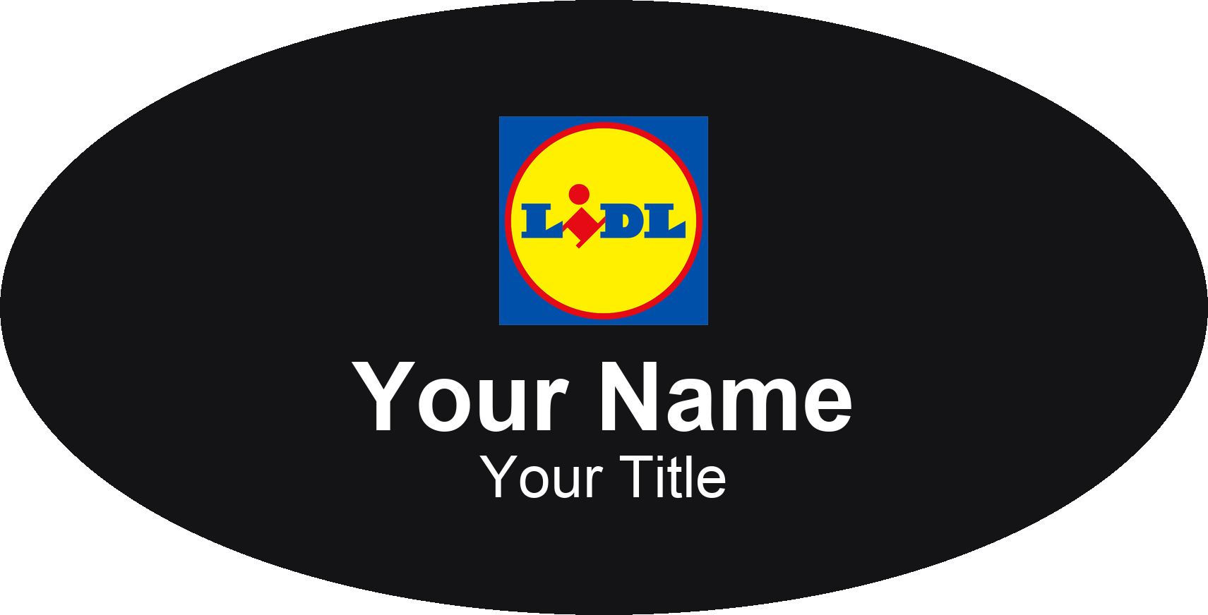 Lidl Name Badge, Black, No Border Oval 3" × 1.5"
