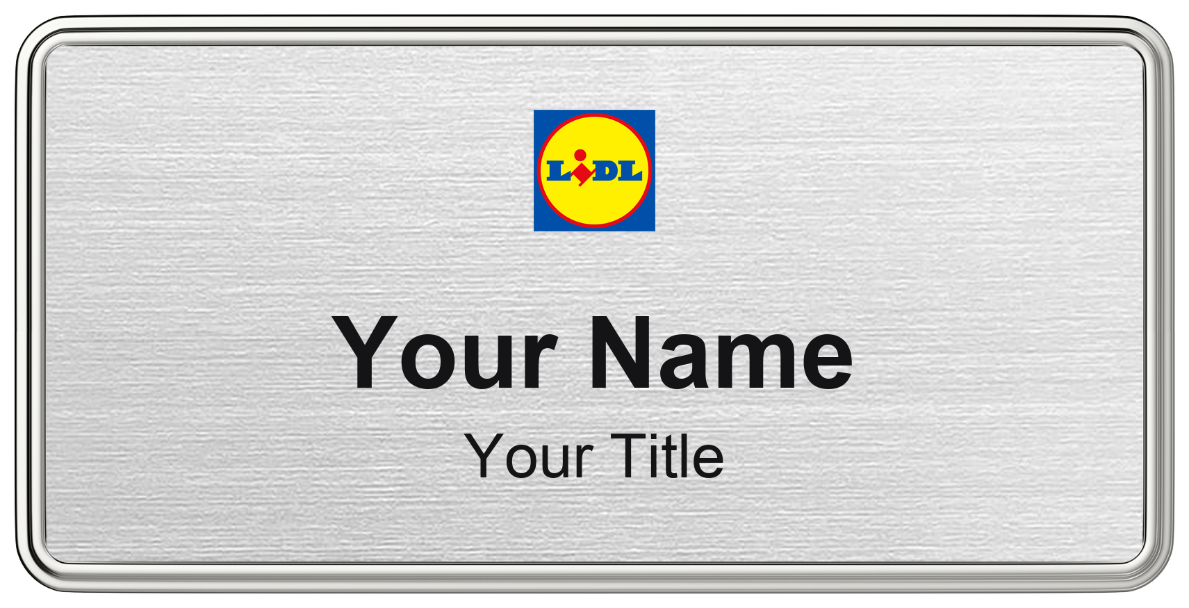 Lidl Name Badge, Silver Metallic, Silver Border 3" × 1.5"