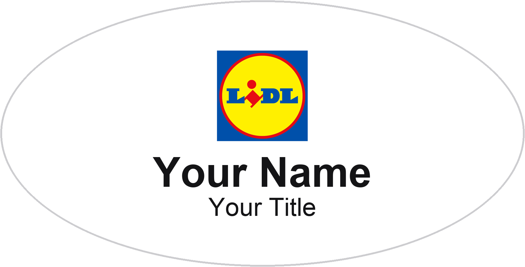 Lidl Name Badge, White, No Border Oval 3" × 1.5"