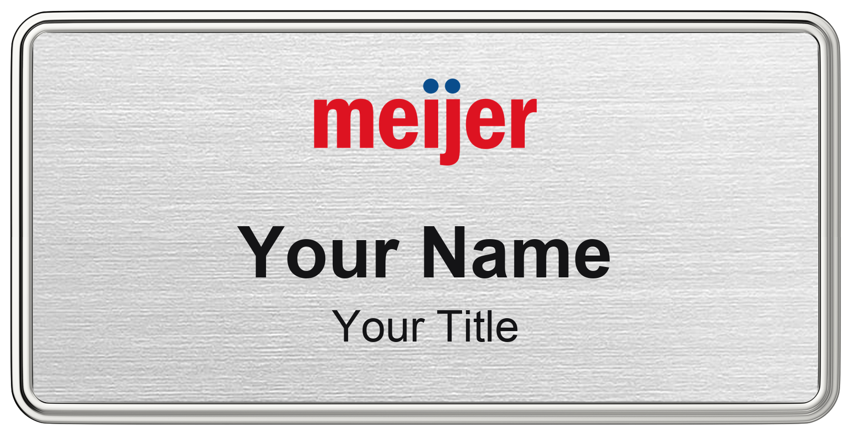Meijer Name Badge, Silver Metallic, Silver Border 3" × 1.5"
