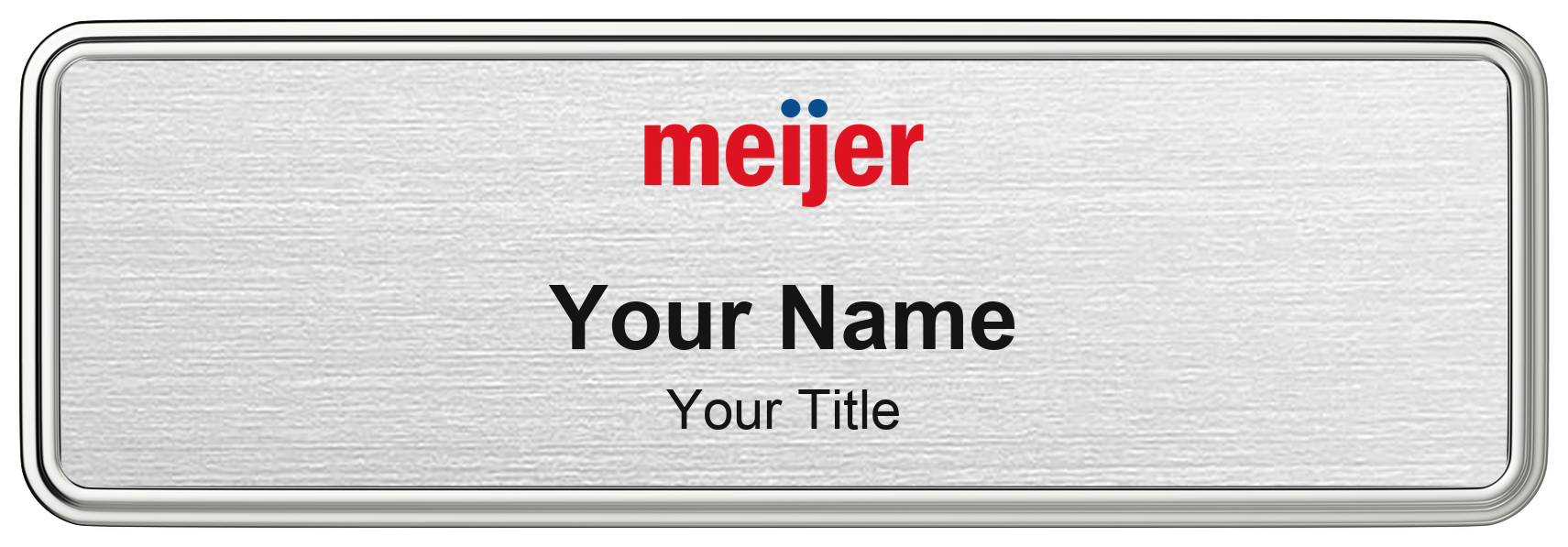 Meijer Name Badge, Silver Metallic, Silver Border 3" × 1"