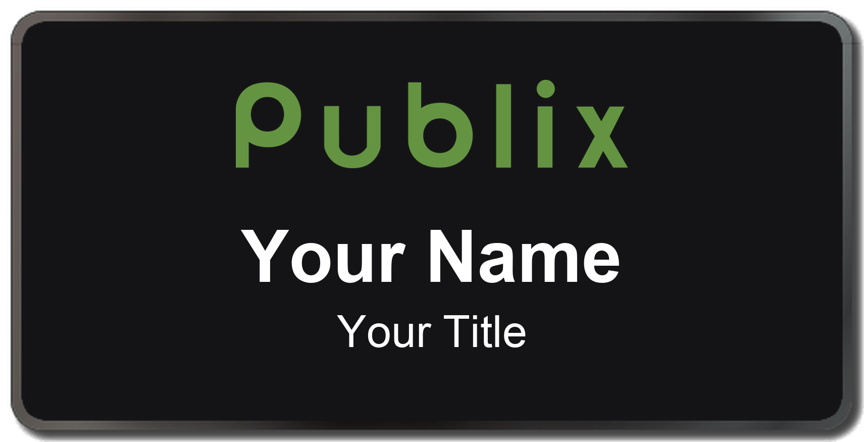 Publix grocery store name badge Black, Black Border