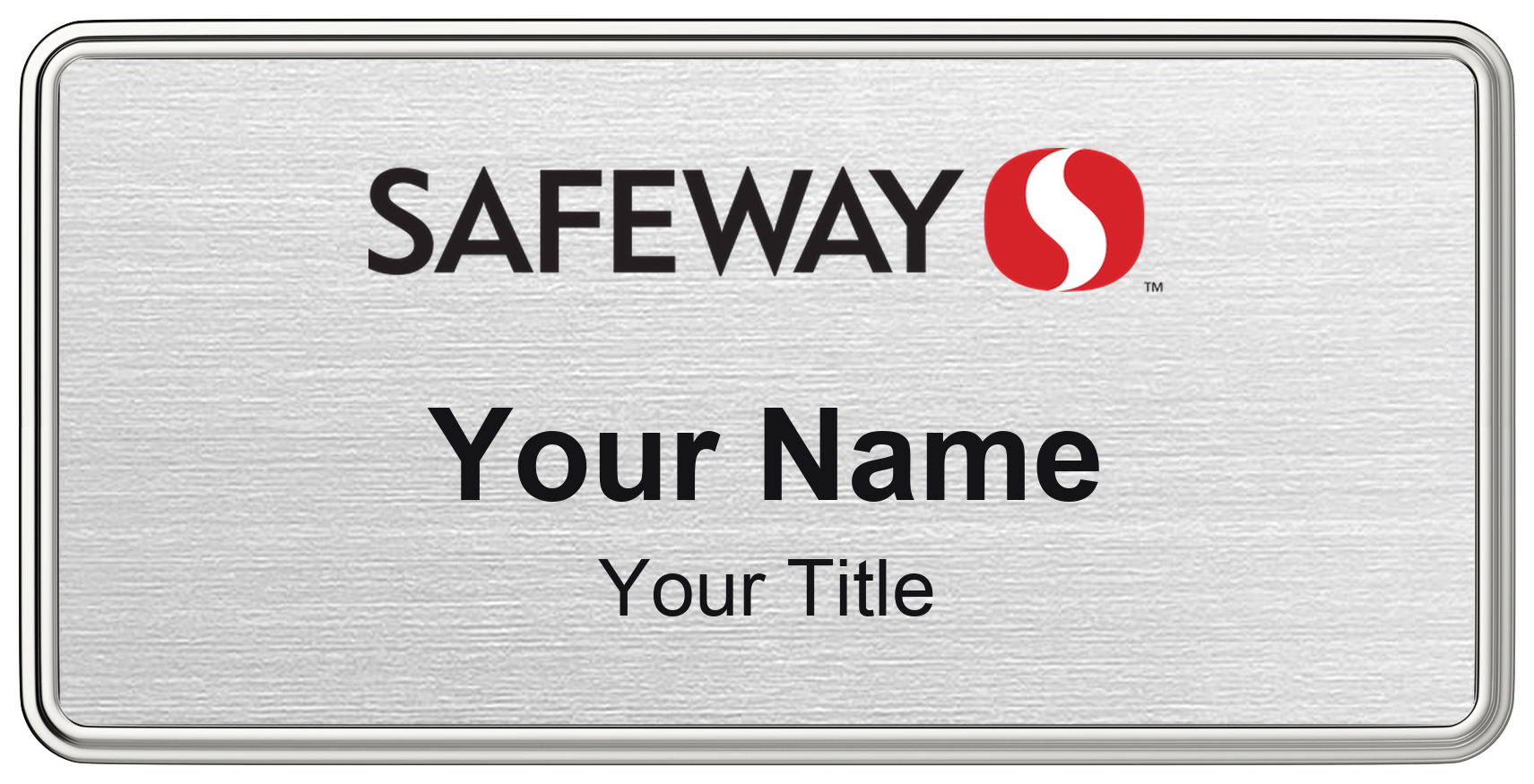 Safeway Name Badge, Silver Metallic, Silver Border 3" × 1.5"