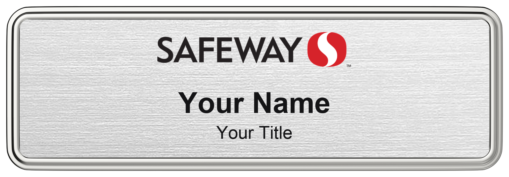 Safeway Name Badge, Silver Metallic, Silver Border 3" × 1"