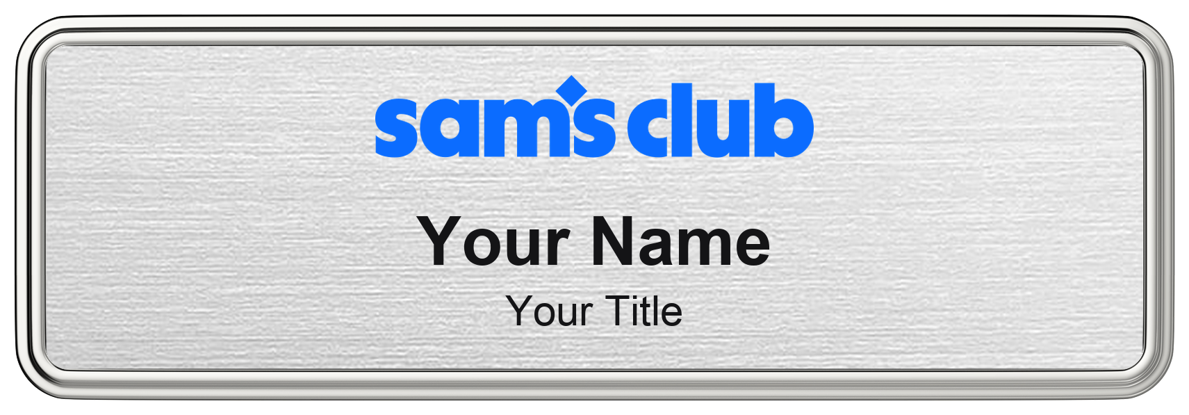Sam's Club Name Badge, Silver Metallic, Silver Border 3" × 1"